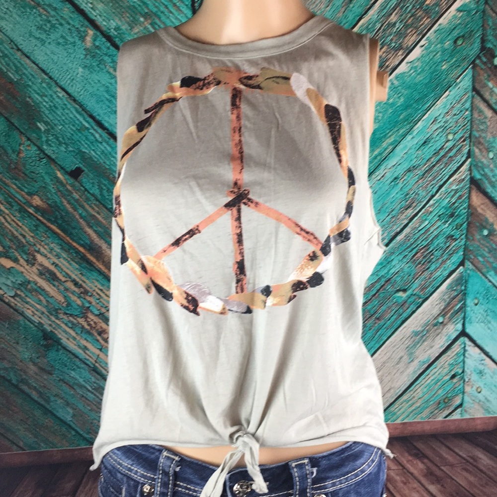 Chaser Feather Peace Tie Tank Top